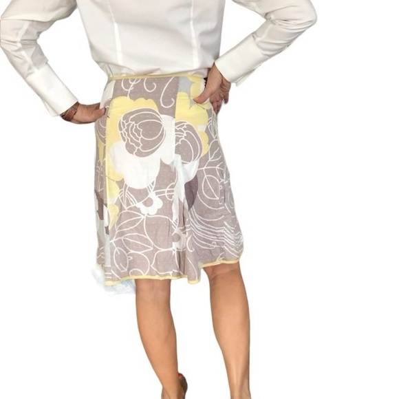 Bianca Nygard summer a-line skirt yellow beige white pattern fully lined size 6 - Picture 3 of 5